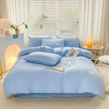 91家纺网 家纺一手货源 找家纺 (总)红日子 2024新款韩版泡泡纱提花水洗棉纯色四件套