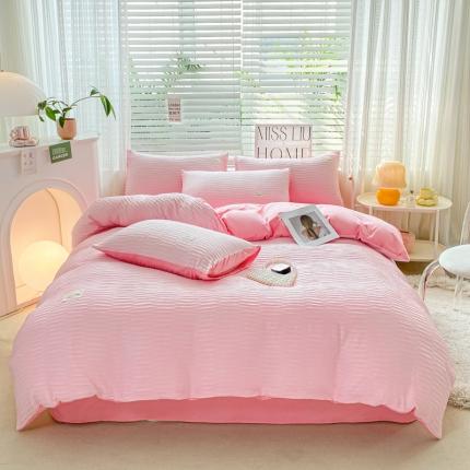 91家纺网 家纺一手货源 找家纺 (总)红日子 2024新款韩版泡泡纱提花水洗棉纯色四件套