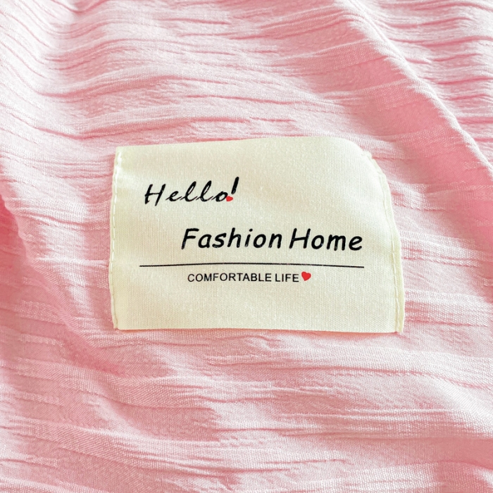91家纺网 家纺一手货源 找家纺 红日子 2023新款韩版泡泡纱提花水洗棉纯色四件套 泡泡纱-樱花粉