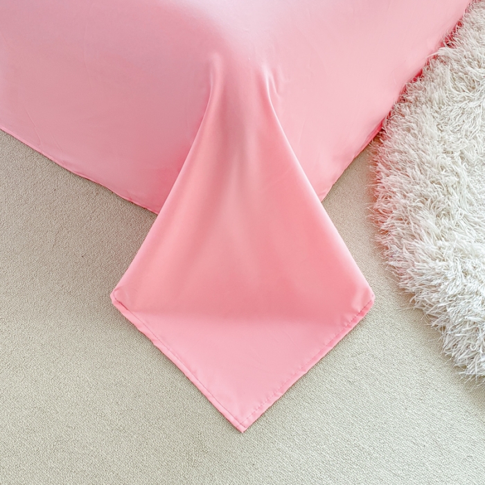 91家纺网 家纺一手货源 找家纺 红日子 2023新款韩版泡泡纱提花水洗棉纯色四件套 泡泡纱-樱花粉