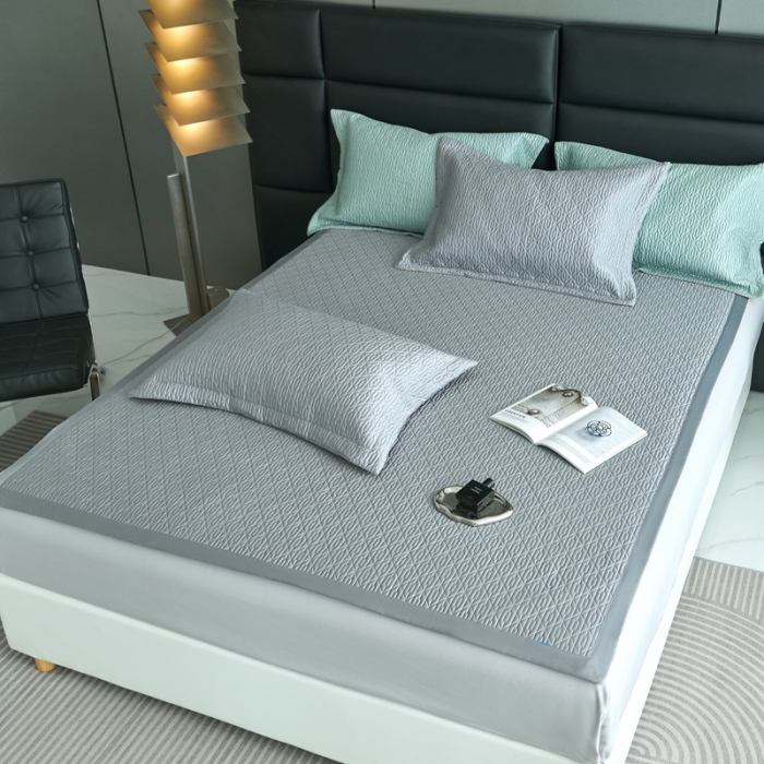 91家纺网 家纺一手货源 找家纺 榻尚 2023新款纯竹纤维绗缝夏凉席空调席垫三件套 雅灰