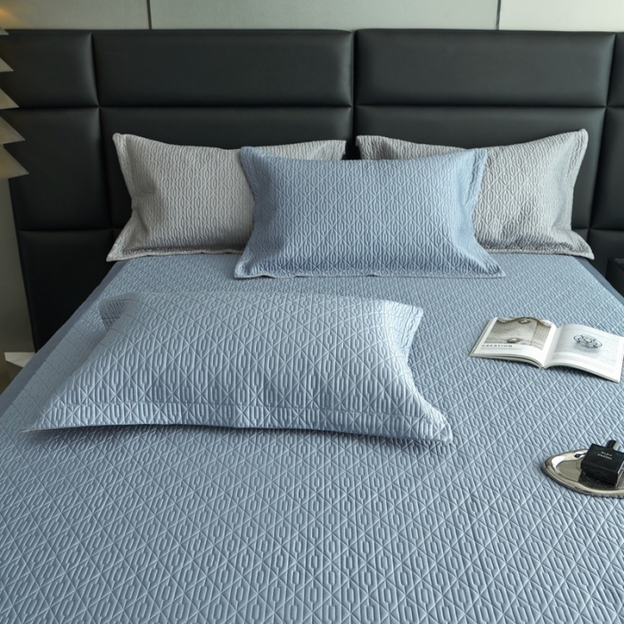 91家纺网 家纺一手货源 找家纺 榻尚 2023新款纯竹纤维绗缝夏凉席空调席垫三件套 石青