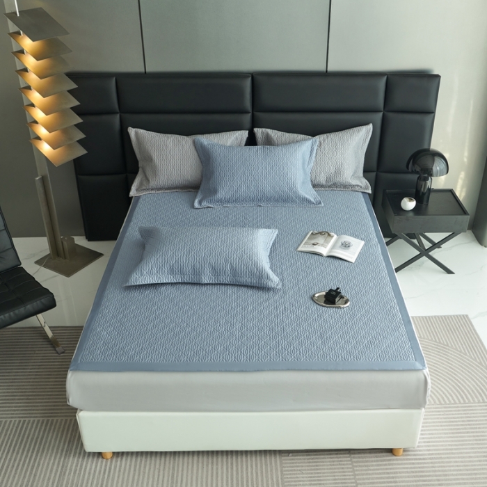 91家纺网 家纺一手货源 找家纺 榻尚 2023新款纯竹纤维绗缝夏凉席空调席垫三件套 石青