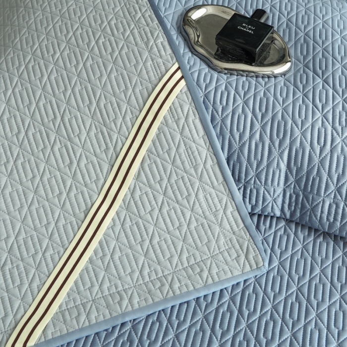 91家纺网 家纺一手货源 找家纺 榻尚 2023新款纯竹纤维绗缝夏凉席空调席垫三件套 石青