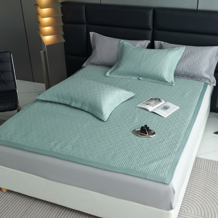 91家纺网 家纺一手货源 找家纺 榻尚 2023新款纯竹纤维绗缝夏凉席空调席垫三件套 清绿