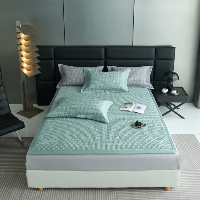 91家纺网 家纺一手货源 找家纺 榻尚 2023新款纯竹纤维绗缝夏凉席空调席垫三件套 清绿