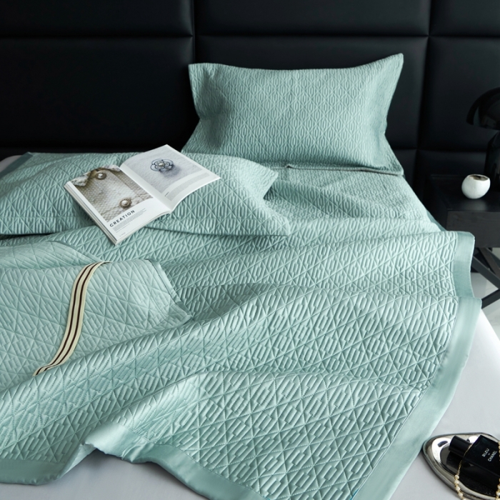 91家纺网 家纺一手货源 找家纺 榻尚 2023新款纯竹纤维绗缝夏凉席空调席垫三件套 清绿