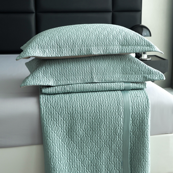 91家纺网 家纺一手货源 找家纺 榻尚 2023新款纯竹纤维绗缝夏凉席空调席垫三件套 清绿