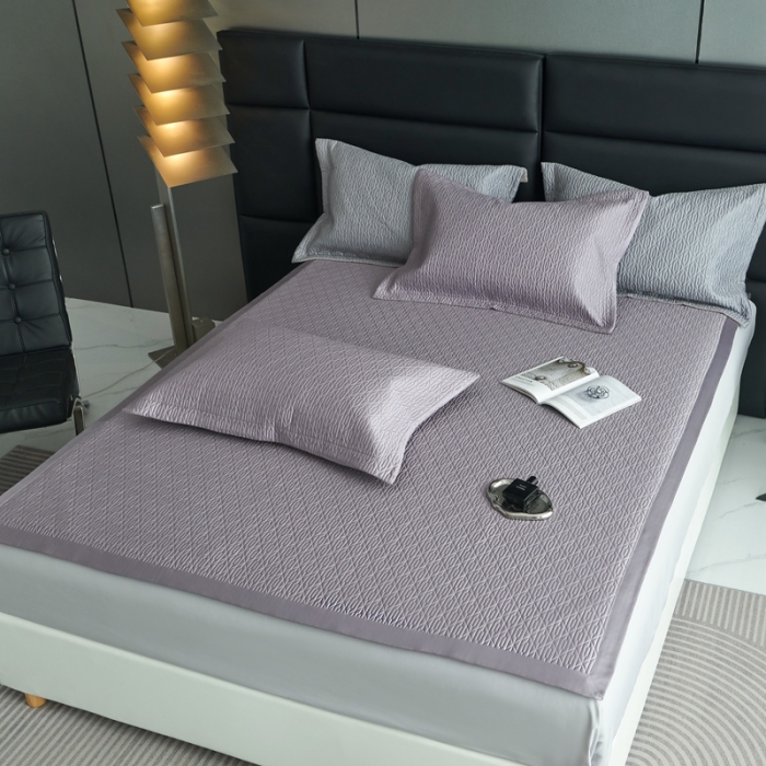 91家纺网 家纺一手货源 找家纺 榻尚 2023新款纯竹纤维绗缝夏凉席空调席垫三件套 晶紫