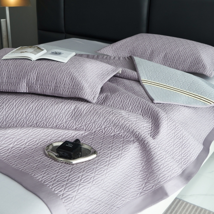 91家纺网 家纺一手货源 找家纺 榻尚 2023新款纯竹纤维绗缝夏凉席空调席垫三件套 晶紫