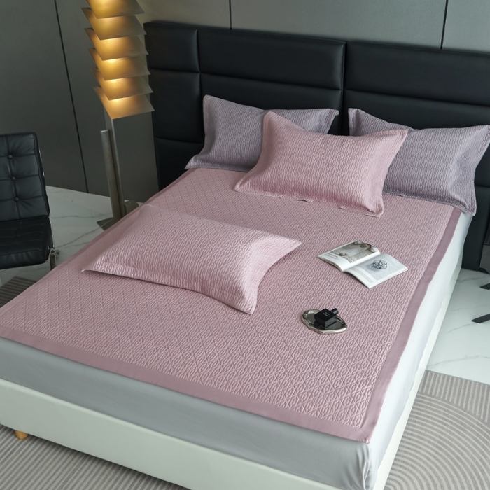 91家纺网 家纺一手货源 找家纺 榻尚 2023新款纯竹纤维绗缝夏凉席空调席垫三件套 冰粉