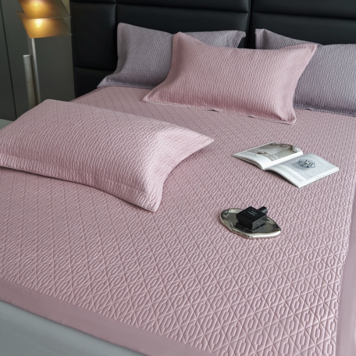 91家纺网 家纺一手货源 找家纺 榻尚 2023新款纯竹纤维绗缝夏凉席空调席垫三件套 冰粉