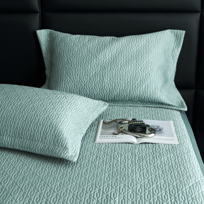 91家纺网 家纺一手货源 找家纺 榻尚 2023新款纯竹纤维绗缝夏凉席空调席垫三件套 清绿