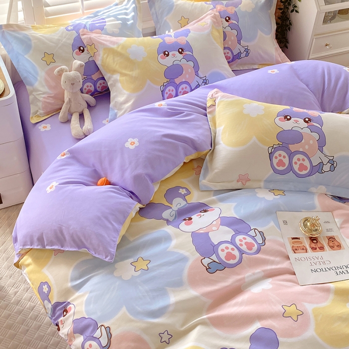 91家纺网 家纺一手货源 找家纺 好亿来 2025新款植物羊绒加厚斜纹磨毛四件套黛菲兔