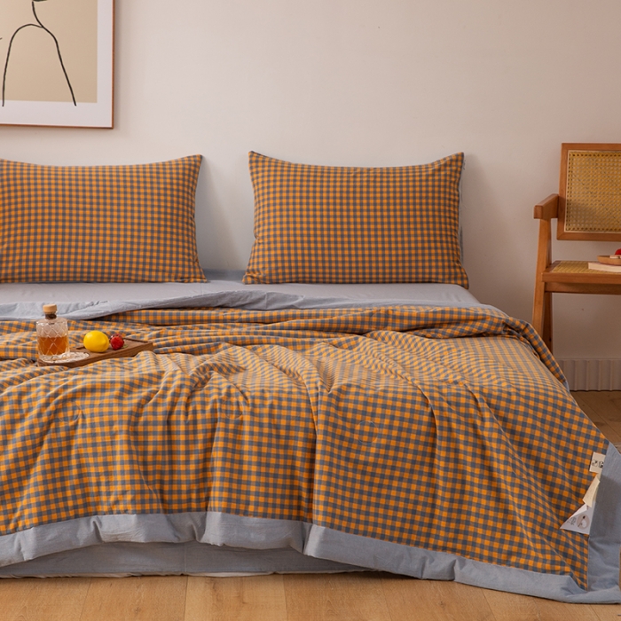 91家纺网 家纺一手货源 找家纺 青螺 2024新款全棉水洗棉色织大豆被夏被空调被夏被四件套 格森 橘