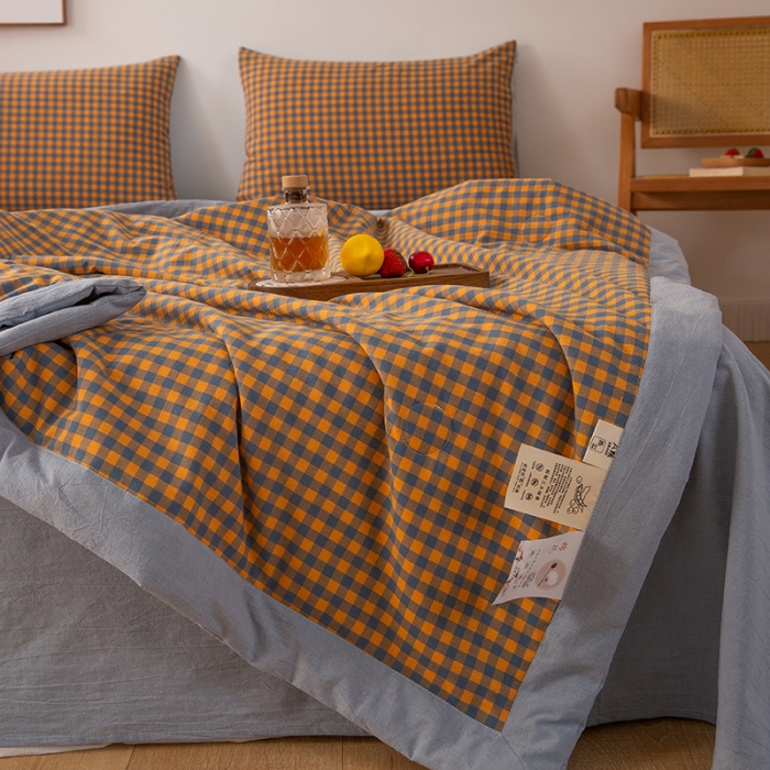 91家纺网 家纺一手货源 找家纺 青螺 2024新款全棉水洗棉色织大豆被夏被空调被夏被四件套 格森 橘