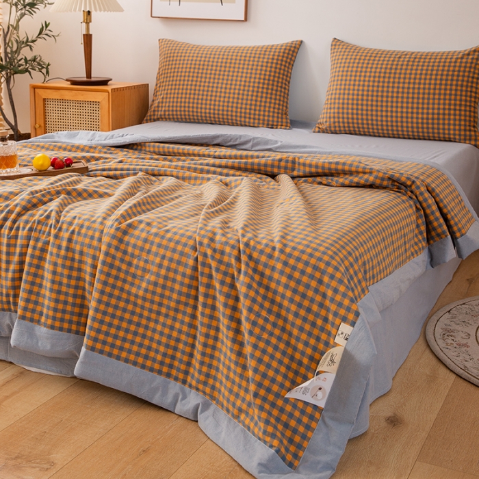 91家纺网 家纺一手货源 找家纺 青螺 2024新款全棉水洗棉色织大豆被夏被空调被夏被四件套 格森 橘