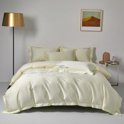 91家纺网 家纺一手货源 找家纺 米奈 2024年新款长绒棉刺绣四件套-莱恩 奶油黄