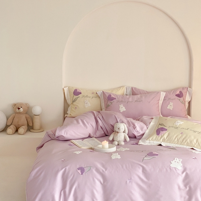 91家纺网 家纺一手货源 找家纺 缪家居 2023新款100支全棉四件套-甜啦啦 紫色