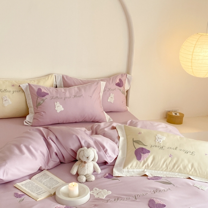 91家纺网 家纺一手货源 找家纺 缪家居 2023新款100支全棉四件套-甜啦啦 紫色