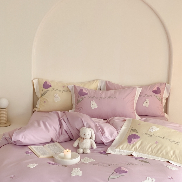 91家纺网 家纺一手货源 找家纺 缪家居 2023新款100支全棉四件套-甜啦啦 紫色