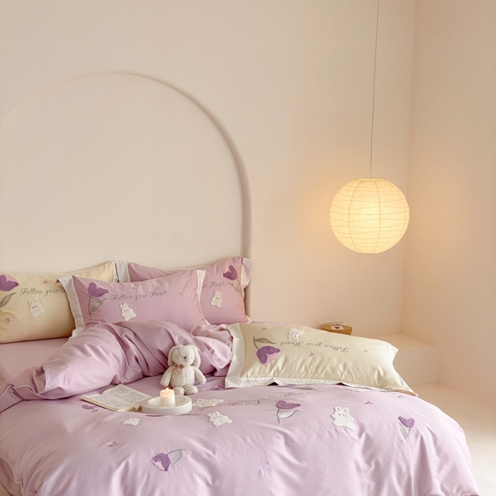 91家纺网 家纺一手货源 找家纺 缪家居 2023新款100支全棉四件套-甜啦啦 紫色