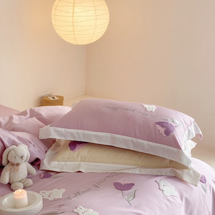 91家纺网 家纺一手货源 找家纺 缪家居 2023新款100支全棉四件套-甜啦啦 紫色