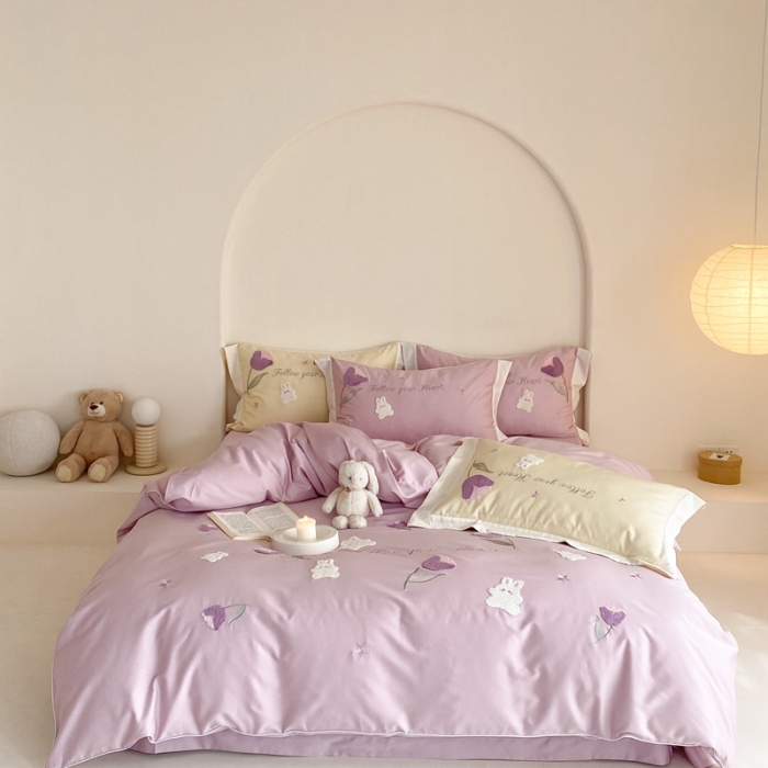 91家纺网 家纺一手货源 找家纺 缪家居 2023新款100支全棉四件套-甜啦啦 紫色