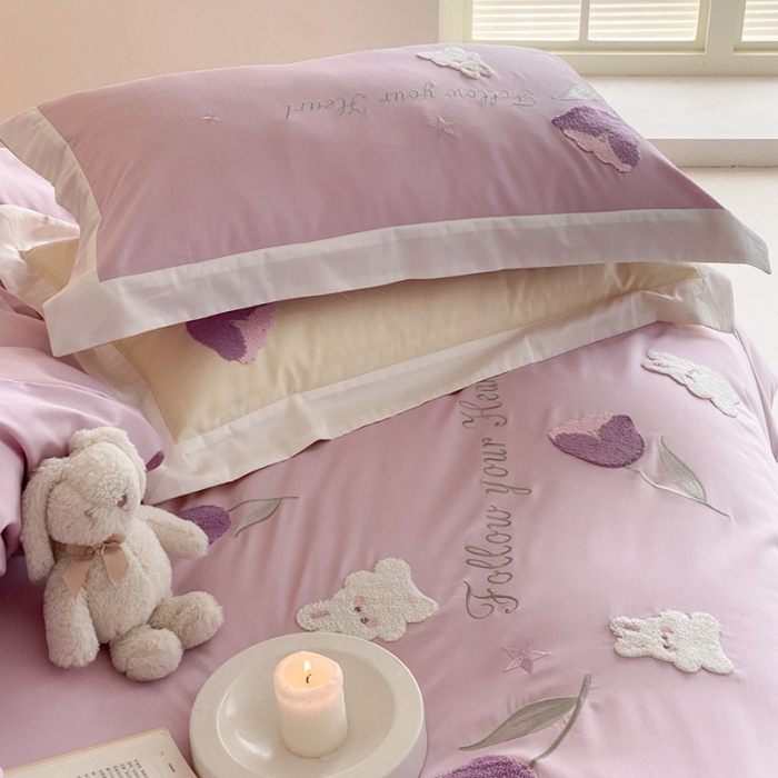 91家纺网 家纺一手货源 找家纺 缪家居 2023新款100支全棉四件套-甜啦啦 紫色