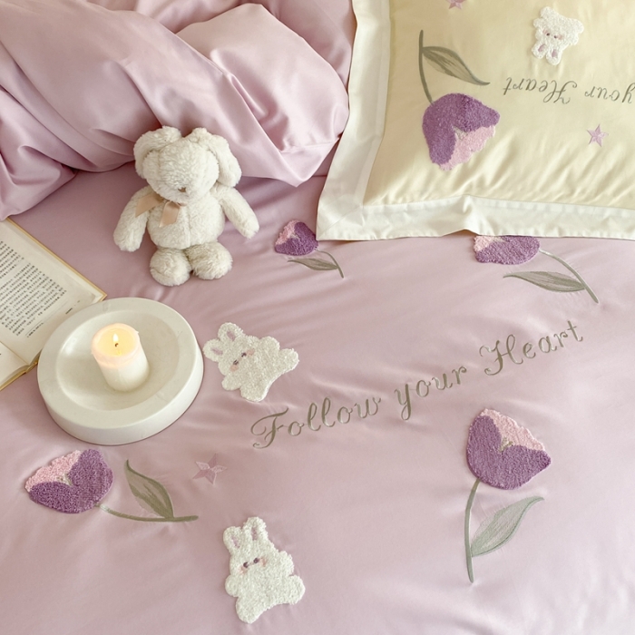 91家纺网 家纺一手货源 找家纺 缪家居 2023新款100支全棉四件套-甜啦啦 紫色