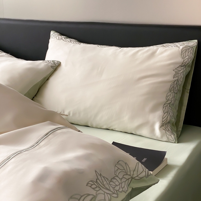 91家纺网 家纺一手货源 找家纺 缪家居 2023新款80支兰精天丝四件套-纯享日记 白拼绿