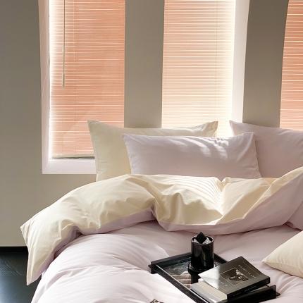 91家纺网 家纺一手货源 找家纺 双拼全棉水洗棉纯棉四件套ins简约北欧纯色床笠款套件