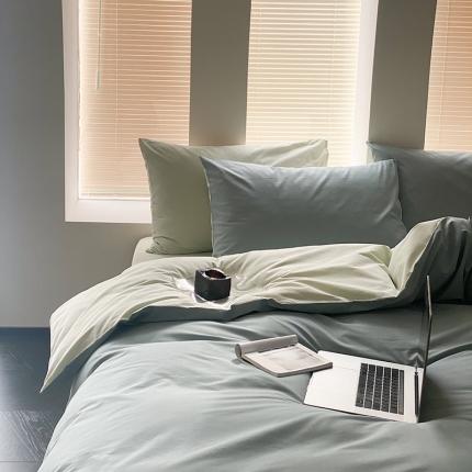 91家纺网 家纺一手货源 找家纺 双拼全棉水洗棉纯棉四件套ins简约北欧纯色床笠款套件