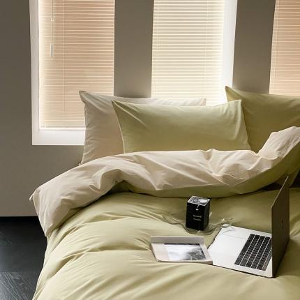 91家纺网 家纺一手货源 找家纺 双拼全棉水洗棉纯棉四件套ins简约北欧纯色床笠款套件