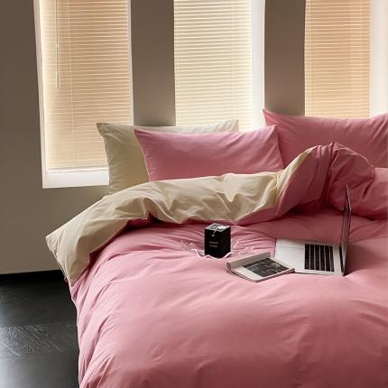 91家纺网 家纺一手货源 找家纺 双拼全棉水洗棉纯棉四件套ins简约北欧纯色床笠款套件