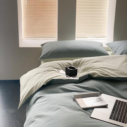 91家纺网 家纺一手货源 找家纺 双拼全棉水洗棉纯棉四件套ins简约北欧纯色床笠款套件