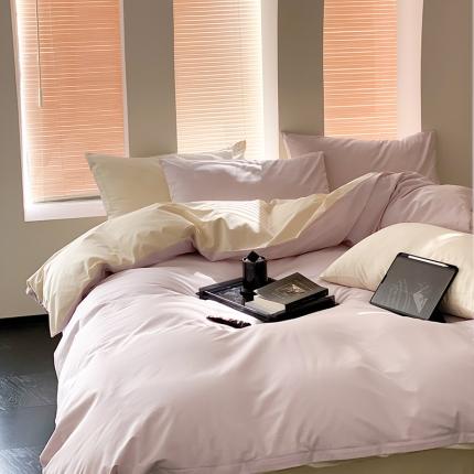 91家纺网 家纺一手货源 找家纺 双拼全棉水洗棉纯棉四件套ins简约北欧纯色床笠款套件