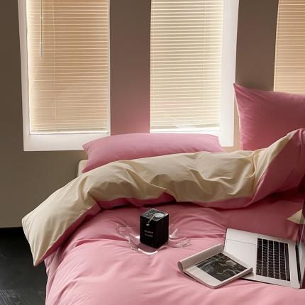 91家纺网 家纺一手货源 找家纺 双拼全棉水洗棉纯棉四件套ins简约北欧纯色床笠款套件