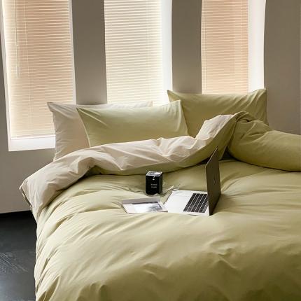 91家纺网 家纺一手货源 找家纺 双拼全棉水洗棉纯棉四件套ins简约北欧纯色床笠款套件