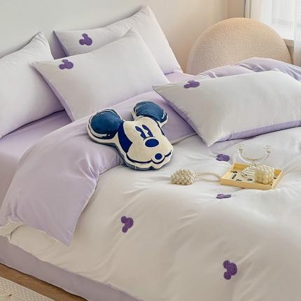 包小包2024春夏直播新款简约米奇臻丝棉四件套 米奇浅紫双拼提供买家秀