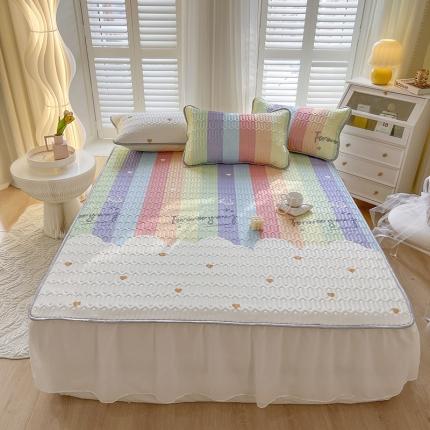 91家纺网 家纺一手货源 找家纺 岚吉 2023新款0.45乳胶床裙三件套 七彩心