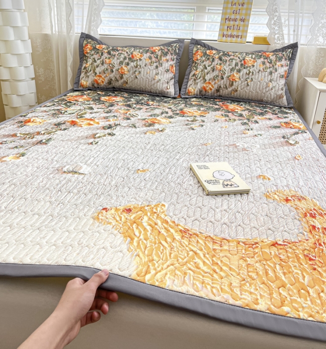 91家纺网 家纺一手货源 找家纺 慕澄 2023新款大版宽边小清新乳胶凉席系列 宽边-风吹一夏