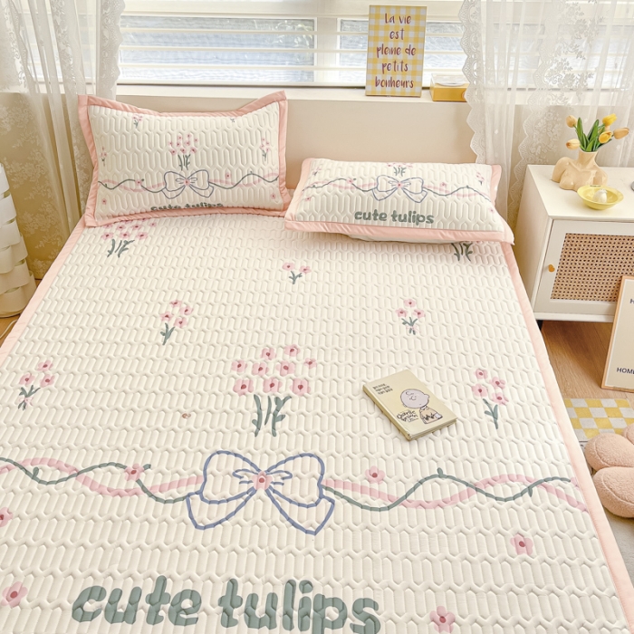 91家纺网 家纺一手货源 找家纺 慕澄 2023新款大版宽边小清新乳胶凉席系列 宽边-蝴蝶结