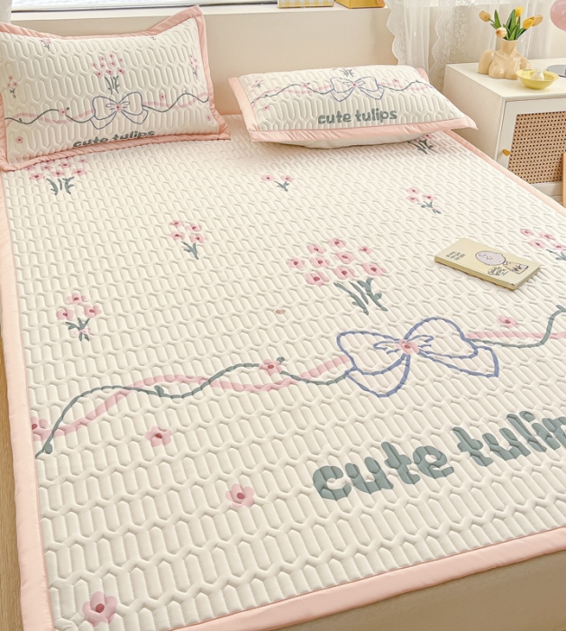 91家纺网 家纺一手货源 找家纺 慕澄 2023新款大版宽边小清新乳胶凉席系列 宽边-蝴蝶结