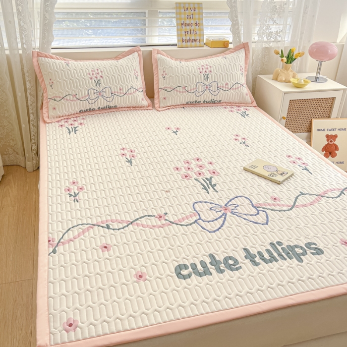 91家纺网 家纺一手货源 找家纺 慕澄 2023新款大版宽边小清新乳胶凉席系列 宽边-蝴蝶结