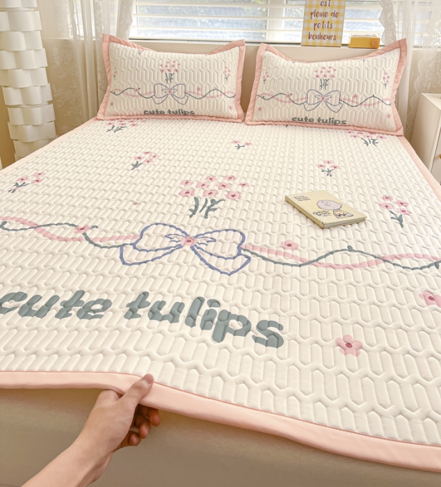 91家纺网 家纺一手货源 找家纺 慕澄 2023新款大版宽边小清新乳胶凉席系列 宽边-蝴蝶结