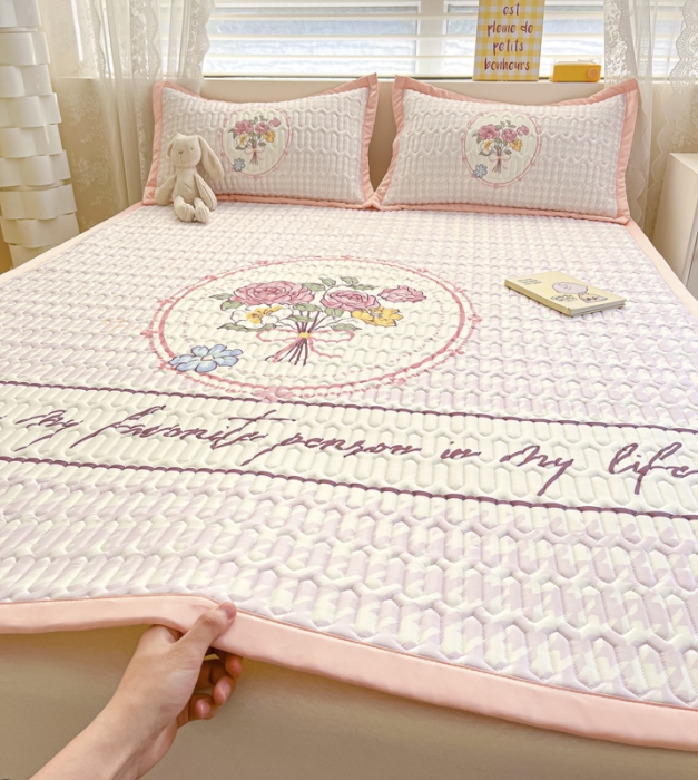 91家纺网 家纺一手货源 找家纺 慕澄 2023新款大版宽边小清新乳胶凉席系列 宽边-花季