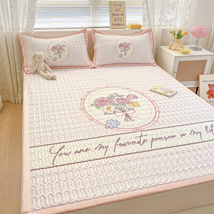 91家纺网 家纺一手货源 找家纺 慕澄 2023新款大版宽边小清新乳胶凉席系列 宽边-花季