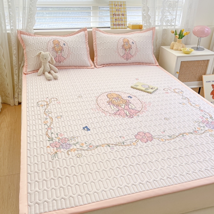 91家纺网 家纺一手货源 找家纺 慕澄 2023新款大版宽边小清新乳胶凉席系列 宽边-女孩