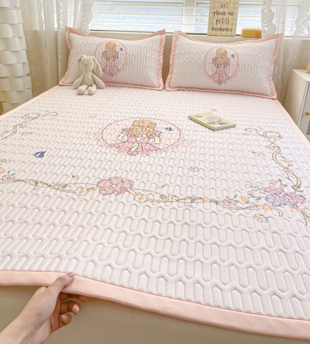 91家纺网 家纺一手货源 找家纺 慕澄 2023新款大版宽边小清新乳胶凉席系列 宽边-女孩